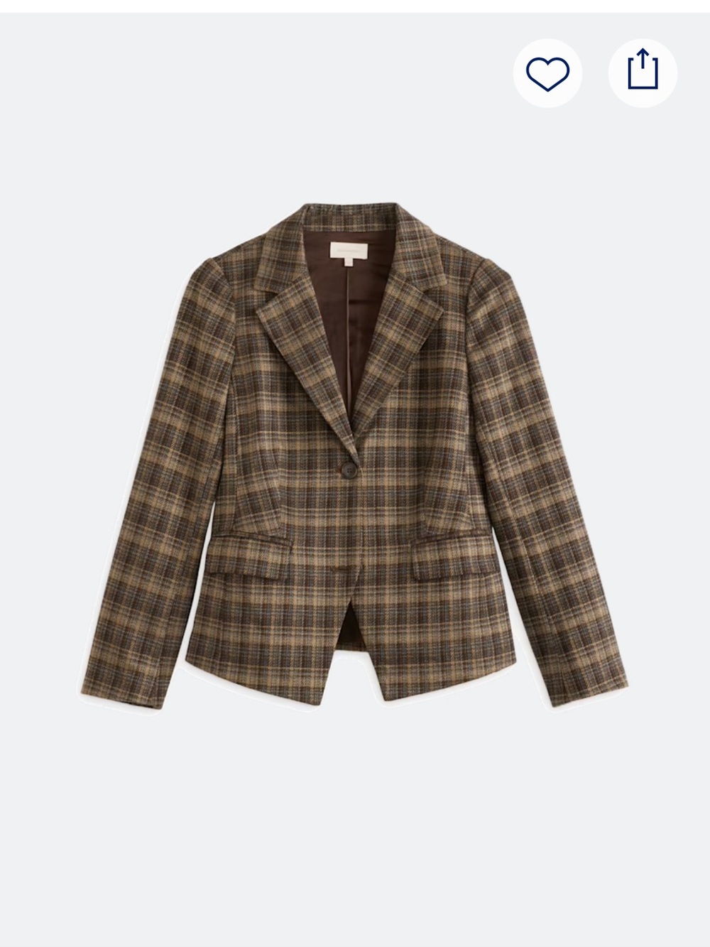 Skies Are Blue Brown Plaid Single-Button Blazer